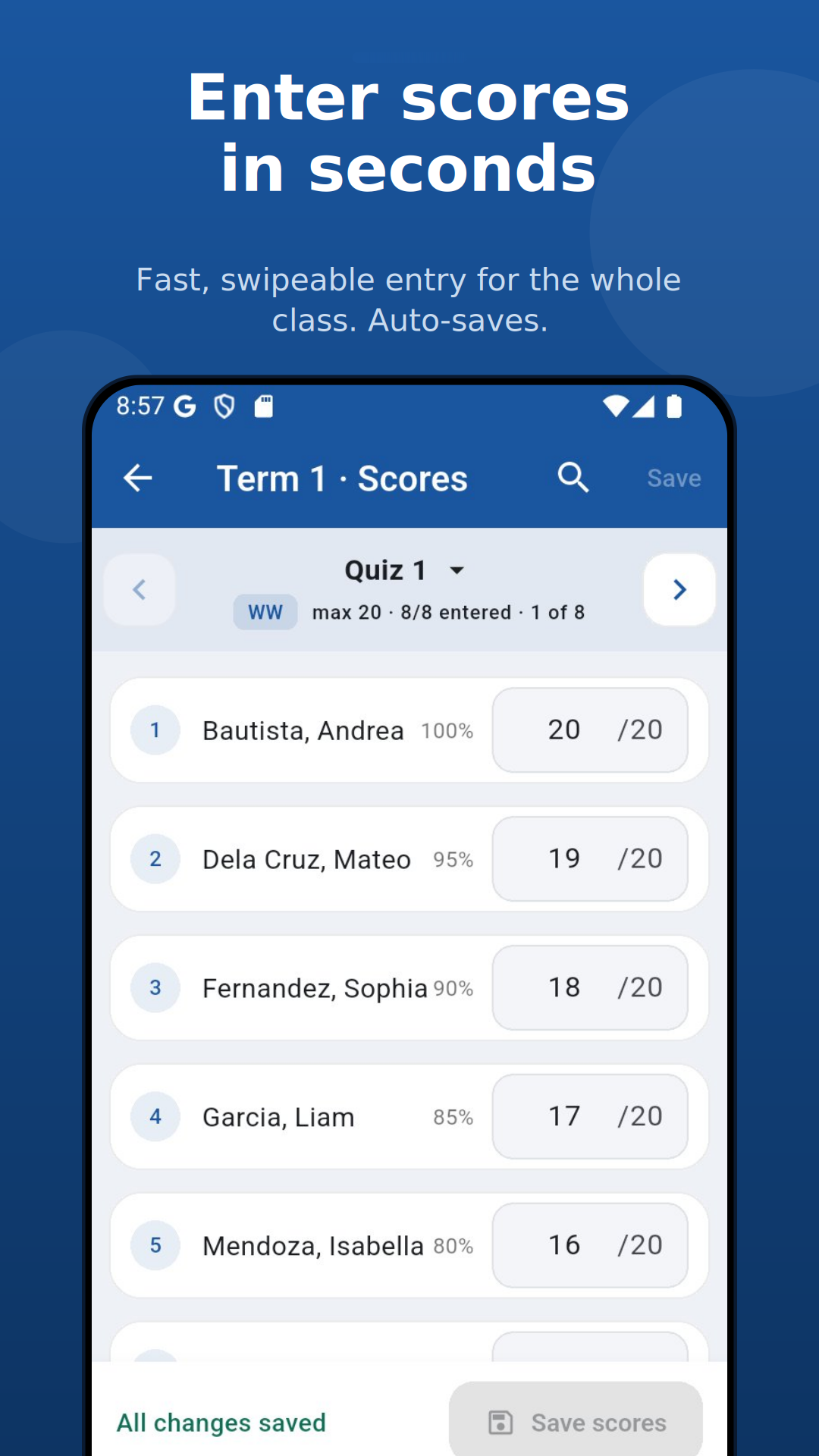 Enter scores in seconds