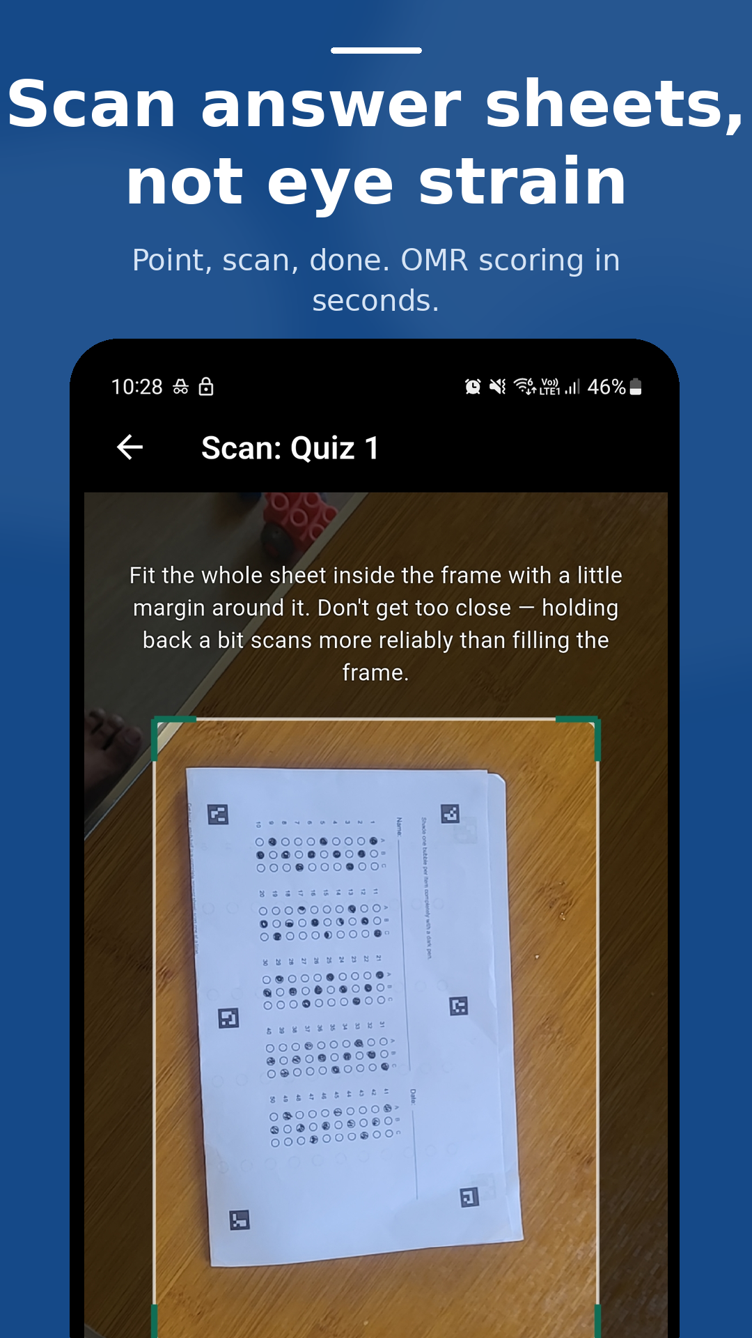 Scan answer sheets with your camera — OMR scoring in seconds
