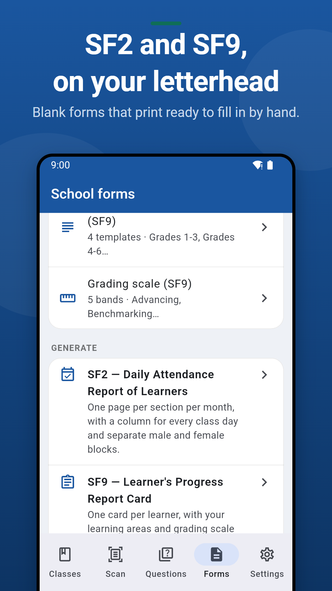 Blank SF2 and SF9 school forms on your own letterhead